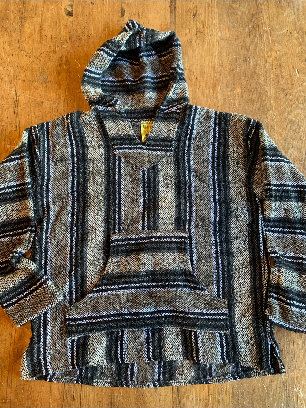 Men's Striped Baja Hoodie - Black & Gray
